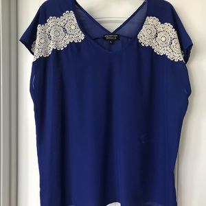 Papermoon blue blouse with lace shoulder detail
